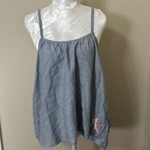 New York Yankees Tank Top Shirt Womens Large Spaghetti Strap Baby Blue Pink Logo